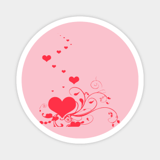 Red Hearts And Curlicue Leaves With Love Magnet